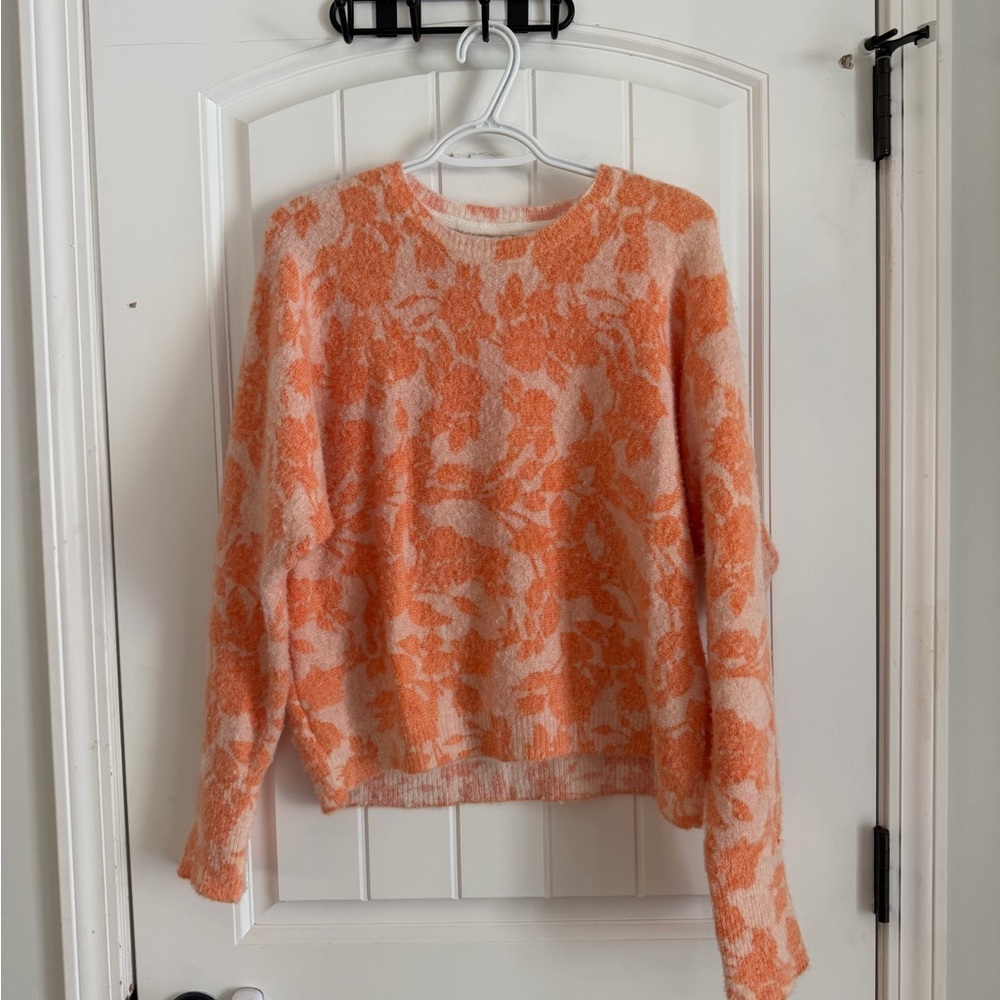 Cynthia Rowley Orange and Cream Floral Sweater